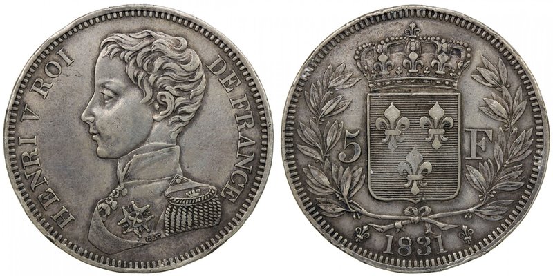 FRANCE: Henri V, Pretender, 1830-1883, AR 5 francs, 1831, KM-X35, Gadoury-651, E...