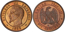 FRANCE: Napoleon III, 1852-1870, AE 10 centimes, 1852-A, KM-771.1, Gadoury 248, fully lustrous, lightly toned on reverse, key date, PCGS graded MS64 R...