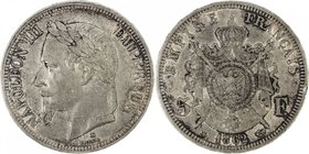 FRANCE: Napoléon III, 1852-1870, AR 5 francs, 1862, F-331/4, struck in Paris without mintmark, with only the bee privy mark under the bust, and both p...