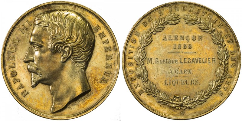 FRANCE: Napoleon III, 1852-1870, gilt AE medal, 1858, 45mm, medal by H. de Longu...