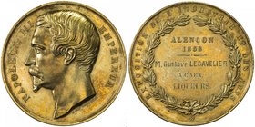FRANCE: Napoleon III, 1852-1870, gilt AE medal, 1858, 45mm, medal by H. de Longueil, NAPOLEON III - EMPEREUR around bust left // EXPOSITION DE L'INDUS...