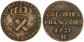 FRENCH COLONIES: Louis XV, 1715-1774, AE 9 deniers (6.05g), 1721-H, KM-5.2, Lecompte 191, Mazard 6, nice clean flan, little of the weakness normally e...