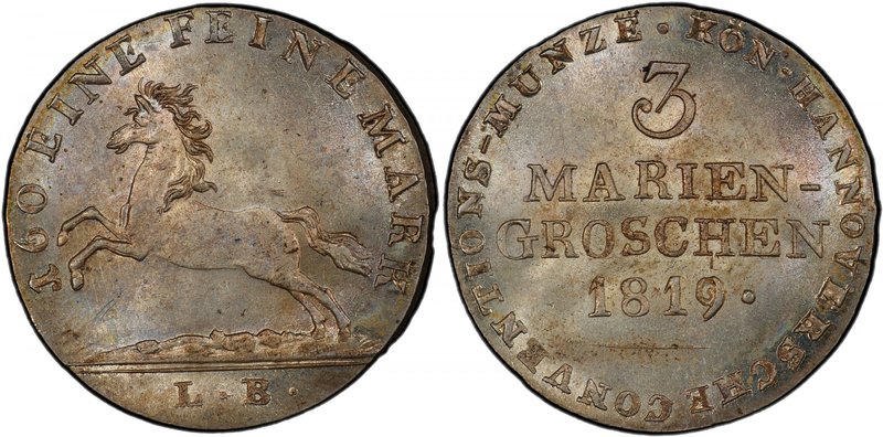 HANOVER: George III, 1760-1820, BI 3 mariengroschen, 1819, KM-114.3, initials LB...