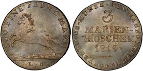 HANOVER: George III, 1760-1820, BI 3 mariengroschen, 1819, KM-114.3, initials LB, attractive tone, wonderful luster, two-year type, PCGS graded MS65. ...
