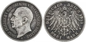 MECKLENBURG-STRELITZ: Adolf Friedrich V, 1904-1914, AR 3 mark, 1913-A, KM-120, Jaeger 92, mintage of only 7,000 pieces, VF, S. 

 Estimate: USD 450 ...