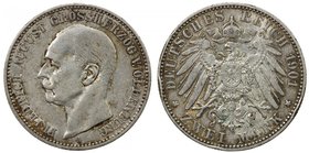 OLDENBURG: Friedrich August, 1900-1918, AR 2 mark, 1901-A, KM-202, Jaeger 94, reverse rim bump, lightly toned, key date of the two-year type, EF.

 ...
