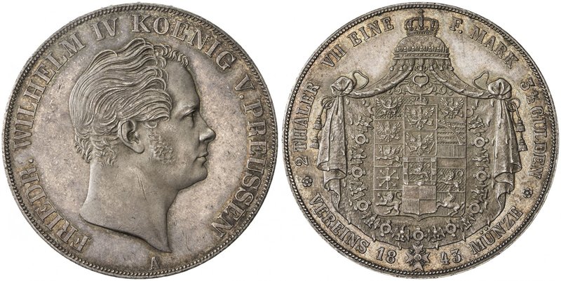 PRUSSIA: Friedrich Wilhelm IV, 1840-1861, AR 2 thaler, 1843-A, KM-440.2, Dav-771...