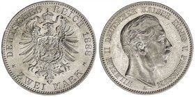 PRUSSIA: Wilhelm II, 1888-1918, AR 2 mark, 1888-A, KM-511, J-100, rare one-year type, choice AU, R. 

 Estimate: USD 180 - 220