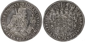 SAXONY: Johann Georg I, 1611-1656, AR thaler, 1632, KM-132, Dav-7601, initials HI, light multicorored tone, NGC graded MS62. Finest graded at both PCG...