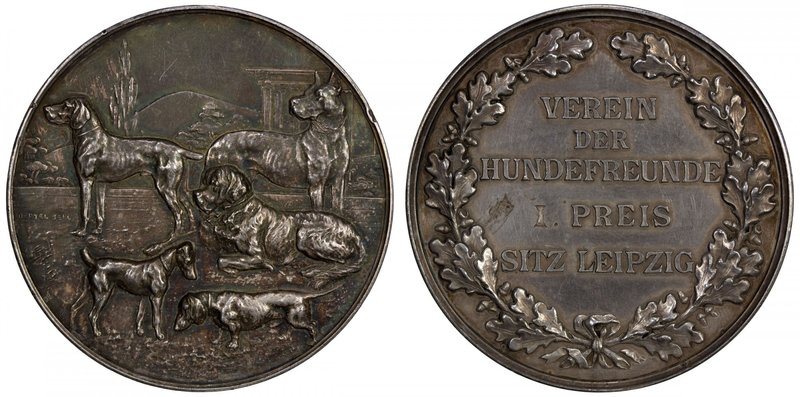 SAXONY: silvered AE medal, ND, 49mm, Association of Dog Friends Award Medal by O...