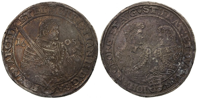 SAXE-ALBERTINE LINE: Christian II, 1591-1611, AR thaler, Dresden, 1605, KM-24, D...
