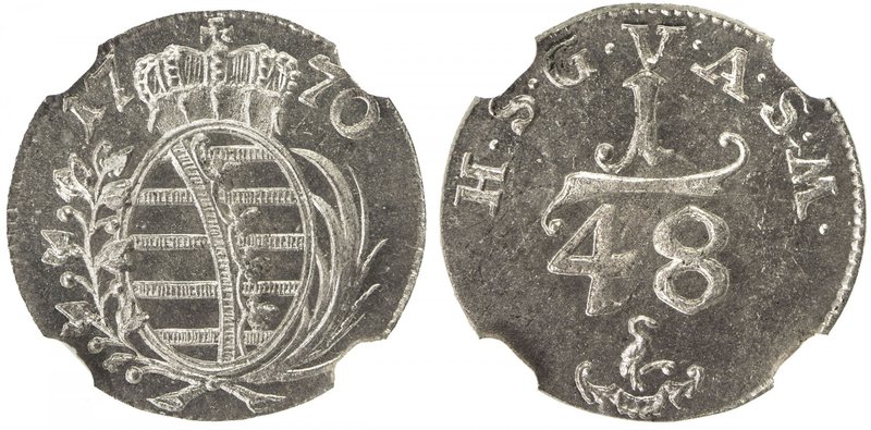 SAXE-GOTHA-ALTENBURG: Frederick II, 1691-1732, AR 1/48 thaler, 1770, KM-320, a f...