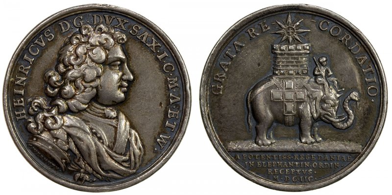 SAXE-RÖMHILD: Heinrich III, 1680-1710, AR medal (17.94g), 1698, Merseburger Coll...