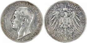 WALDECK-PYRMONT: Friedrich, 1893-1918, AR 5 mark, 1903-A, KM-192, Y-213, Jaeger 171, polished, 2 rim bumps, possible ex-mount, some field marks and sm...