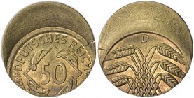 GERMANY: Weimar Republic, 50 rentenpfennig, ND (1923-24), KM-34, about 40% off-center strike from the Munich mint, definitely not the later type KM-41...