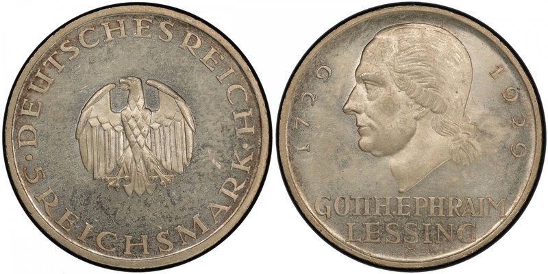 GERMANY: Weimar Republic, 1918-1933, AR 5 reichsmark, 1929-G, KM-61, 200th Anniv...