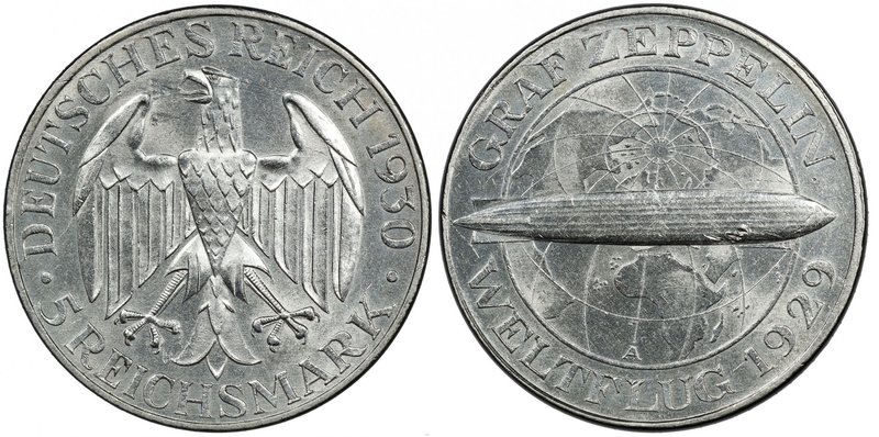 GERMANY: Weimar Republic, 1918-1933, AR 5 reichsmark, 1930-A, KM-68, Jaeger 343,...