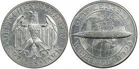 GERMANY: Weimar Republic, 1918-1933, AR 5 reichsmark, 1930-A, KM-68, Jaeger 343, Graf Zeppelin flight, holder says cleaned, but it is very light, PCGS...