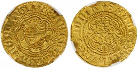 ENGLAND: Henry VI, 1422-1461, AV ¼ noble (1.71g), London, S-1810, Lis mintmark, quartered shield of France and England, lis above, all within tressure...