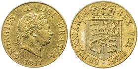 GREAT BRITAIN: George III, 1760-1820, AV ½ sovereign, 1817, KM-673, Spink 3786, 0.1178 AGW, first type of the denomination, lightly cleaned, VF.

 E...