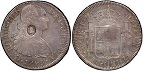 GREAT BRITAIN: George III, 1760-1820, AR dollar, ND [1797], KM-634, Spink 3765A, oval countermark with George III bust on 1795MoFM 8 reales (PCGS-XF d...