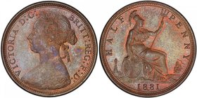 GREAT BRITAIN: Victoria, 1837-1901, AE halfpenny, 1881-H, KM-754, Spink 3957, pristine satin surfaces with bits of red, PCGS graded MS64 BN.

 Estim...