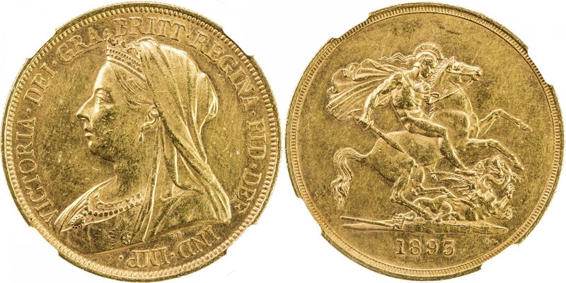 GREAT BRITAIN: Victoria, 1837-1901, AV 5 pounds, 1893, KM-787, S-3872, a highly ...