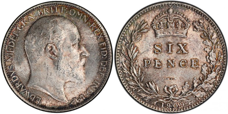 GREAT BRITAIN: Edward VII, 1901-1910, AR sixpence, 1909, KM-799, Spink 3983, lig...