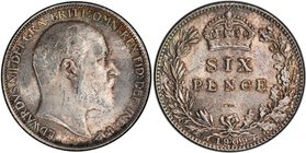 GREAT BRITAIN: Edward VII, 1901-1910, AR sixpence, 1909, KM-799, Spink 3983, lightly toned with brilliant luster, great eye appeal, PCGS graded MS63....