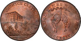 GREAT BRITAIN: AE halfpenny token, 1794, D&H 13, Norwich, Norfolk issue, magnificent clean and brilliant surfaces, PCGS graded MS65 RB. Finest, and ap...