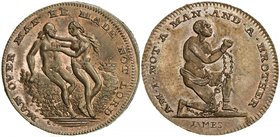 GREAT BRITAIN: AE farthing token (3.56g), ND [ca. 1795], D&H 1089, 21mm bronze farthing token for Spence's, Middlesex by James, Adam and Eve in the Ga...