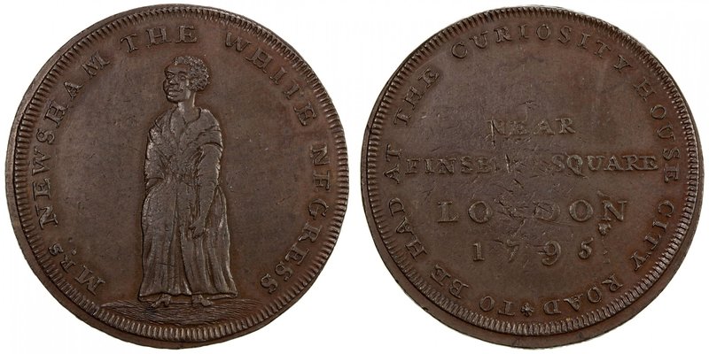 GREAT BRITAIN: AE penny token, 1795, D&H-28, "White Negress" sideshow token, ful...