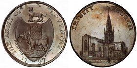 GREAT BRITAIN: AE halfpenny token, 1797, D&H-264, Coventry, Warwickshire, TRINITY CHURCH around image of same // THE ARMS OF COVENTRY around coat of a...