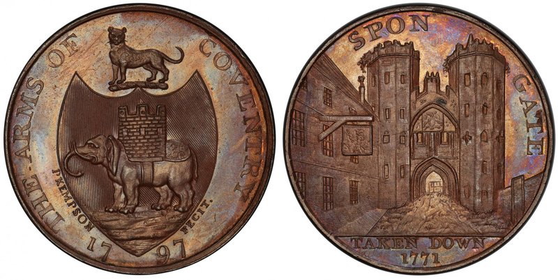 GREAT BRITAIN: AE halfpenny token, 1797, D&H-276, Coventry, Warwickshire, SPON G...