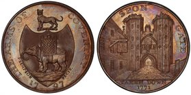 GREAT BRITAIN: AE halfpenny token, 1797, D&H-276, Coventry, Warwickshire, SPON GATE around image of same, TAKEN DOWN 1771 in exergue // THE ARMS OF CO...