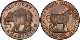 GREAT BRITAIN: AE halfpenny token, ND, D&H-422, Middlesex, PIDCOCK'S EXHIBITION around, elephant standing left // EXETER CHANGE, STRAND LONDON around,...