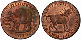 GREAT BRITAIN: AE halfpenny token, ND, D&H-422, Middlesex, PIDCOCK'S EXHIBITION around elephant left; JAMES in small letters below // EXETER CHANGE ST...