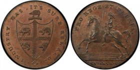 GREAT BRITAIN: AE halfpenny, ND, D&H-60c, Birmingham, Warwickshire, Peter Kempson, struck from muled dies, mounted dragoon, PRO REGE ET PATRIA around,...