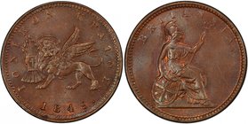 IONIAN ISLANDS: Victoria, 1837-1864, AE lepton, 1849, KM-34, somewhat better date, hints of red, bold strike, PCGS graded MS64 BN. Tied for finest gra...