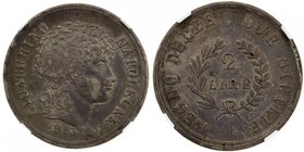 NAPLES & SICILY: Gioacchino Murat, 1808-1815, AR 2 lire, 1813, KM-258, curly-haired bust right // value in wreath, nicely toned, two-year type, NGC gr...