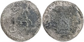 OVERIJSSEL: Dutch Republic, AR ducaton (33.19g), 1742, KM-80, "silver rider (zilveren rijder)" type, edge bumps, some corrosion from salt water, recov...