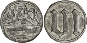 ZEELAND: Dutch Republic, 6 stuivers bread jeton (3.03g), ND [ca. 1700], 19mm lead "armenpenning" (poor penny), Middleburg Mint, lion above waves // "v...