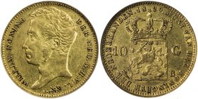 NETHERLANDS: Willem I, 1815-1840, AV 10 gulden, 1829-B, KM-56, Fr-329, Delmonte 1184, Schulman-195, Brussels Mint issue, better date, some luster, wel...