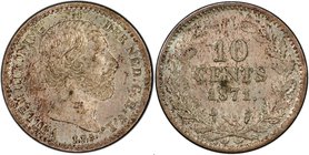 NETHERLANDS: Willem III, 1849-1890, AR 10 cents, 1871, KM-80, sword privy mark, unevenly toned, PCGS graded MS63.

 Estimate: USD 70 - 100