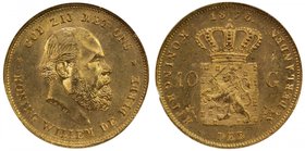 NETHERLANDS: Willem III, 1849-1890, AV 10 gulden, 1875, KM-105, Fr-342, 0.1497 AGW, one-year type, in old NGC holder, NGC graded MS65.

 Estimate: U...