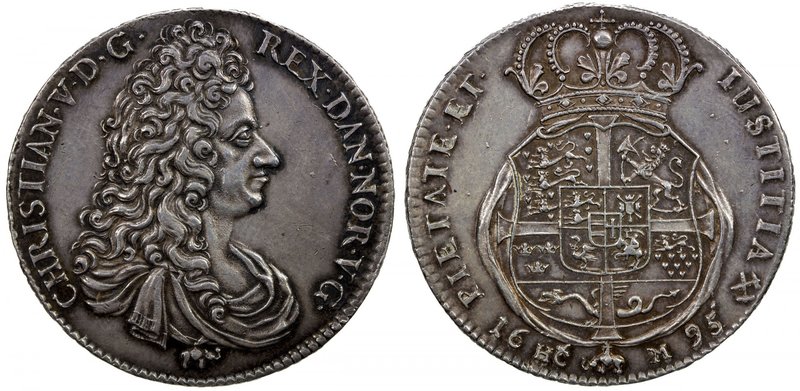NORWAY: Chrisrtian V, 1670-1699, AR speciedaler, 1695, KM-194.7, Dav-3661, NM 17...