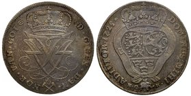 NORWAY: Frederik IV, 1699-1730, AR 4 mark, 1725, KM-222, Dav-1292, NM 4, initials HCM, slight haymarking, nicely toned, crowned monogram // crowned 3-...