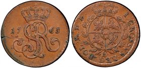POLAND: Stanislaw II Augustus, 1764-1795, AE grosz, 1765, Cr-38, mintmaster G, difficult to find in mint state such as this example, PCGS graded MS62 ...