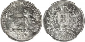 PORTUGAL: Republic, AR escudo, 1910, KM-560, Birth of the Republic, blazing blast-white luster, NGC graded MS63.

 Estimate: USD 125 - 175