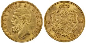 ROMANIA: Carol I, 1866-1914, AV 20 lei, 1890-B, KM-20, Fr-3, UNC.

 Estimate: USD 375 - 425
